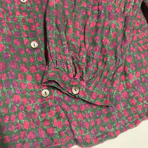 Gudrun Sjoden Ottillia Blouse Button Down Tunic Top Green Red Petals XL - Picture 8 of 15
